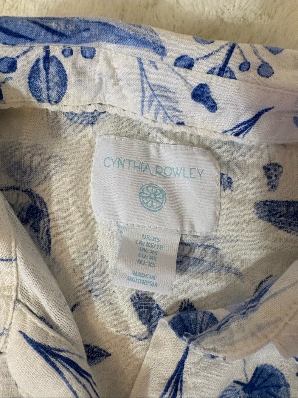 Cynthia Rowley Linen Blend White Button Down Maxi Dress with Blue Leaf Print XS - Picture 7 of 10